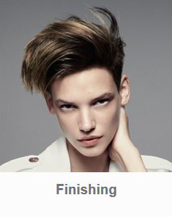 Model with short hair showing finishing treatment